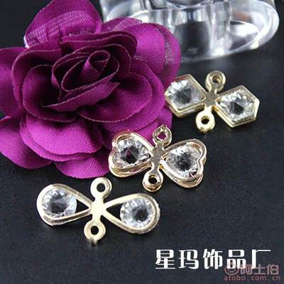 探索时尚DIY发饰材料 新款水钻与玻璃水晶蝴蝶结配件